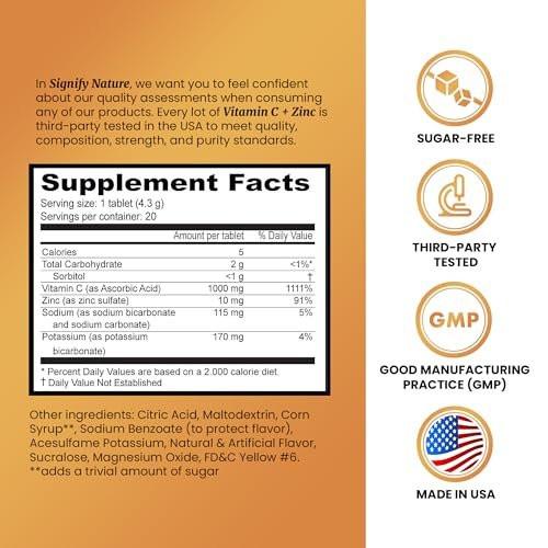 SIGNIFY NATURE Vitamin C 1000mg Brausetabletten – Starke Immununterstützung mit Zink, zuckerfrei & vegan – 20 Stück