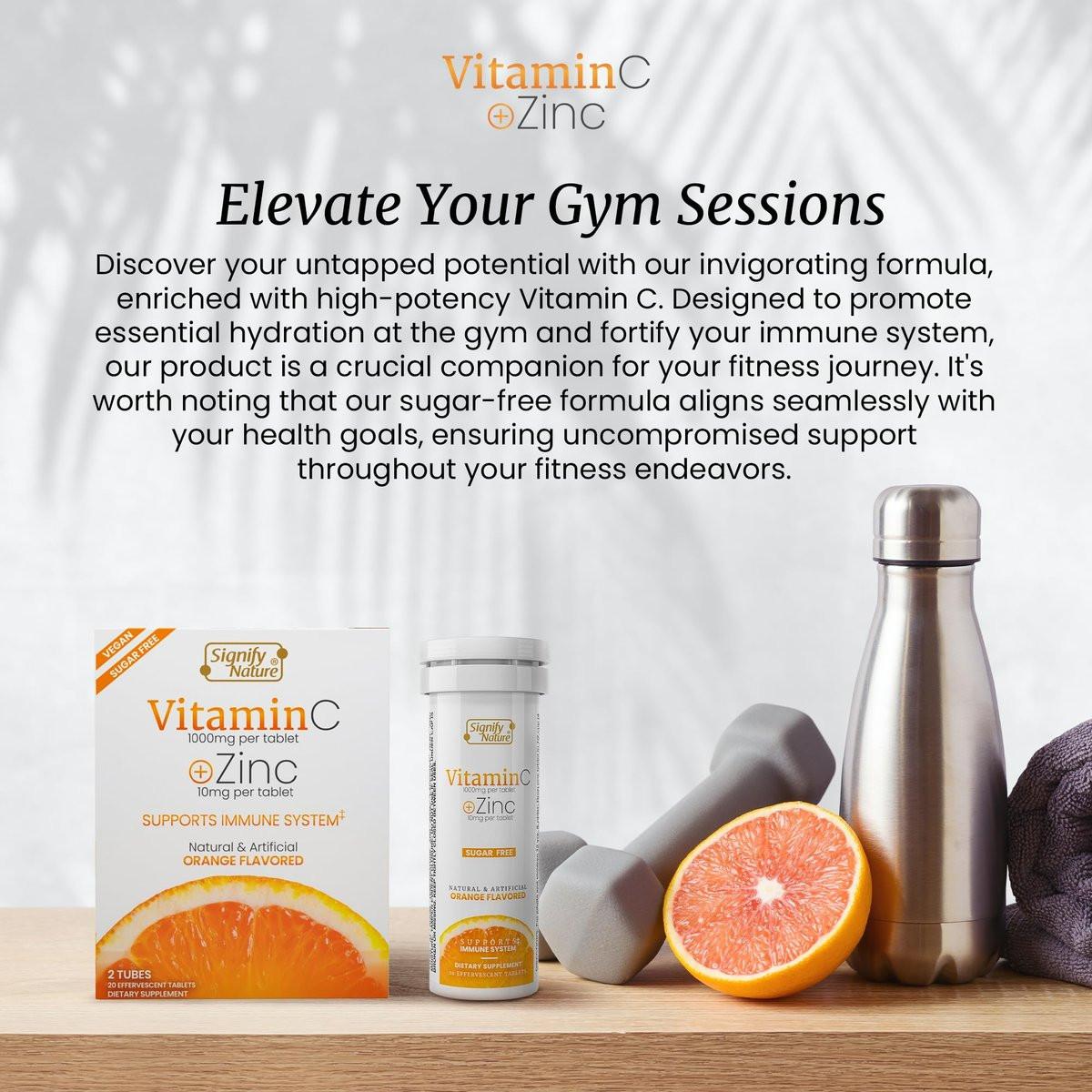 SIGNIFY NATURE Vitamin C 1000mg Brausetabletten – Starke Immununterstützung mit Zink, zuckerfrei & vegan – 20 Stück