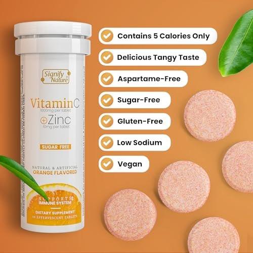 SIGNIFY NATURE Vitamin C 1000mg Brausetabletten – Starke Immununterstützung mit Zink, zuckerfrei & vegan – 20 Stück