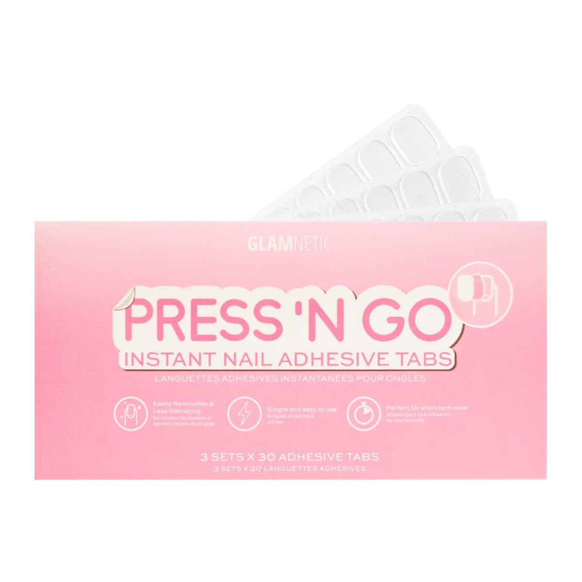 Glamnetic Press 'n Go Instant Nail Adhesive Tabs | Kurzzeitkleber für Nägel, leicht entfernbar & schonend, individuell anpassbar | 90 Tabs