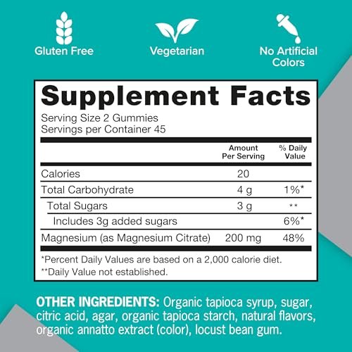 Qunol Magnesium Gummies für Erwachsene – 200 mg elementares Magnesium (aus 1.750 mg Magnesiumcitrat) – Hochabsorbierendes Magnesiumpräparat – Unterstützt Nerven-, Knochen- und Muskelfunktion – Vegetarisch – 90 Stück