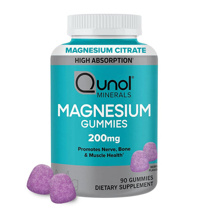 Qunol Magnesium Gummies für Erwachsene – 200 mg elementares Magnesium (aus 1.750 mg Magnesiumcitrat) – Hochabsorbierendes Magnesiumpräparat – Unterstützt Nerven-, Knochen- und Muskelfunktion – Vegetarisch – 90 Stück