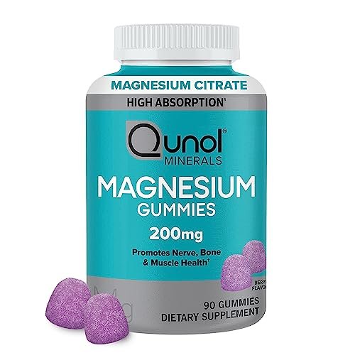 Qunol Magnesium Gummies für Erwachsene – 200 mg elementares Magnesium (aus 1.750 mg Magnesiumcitrat) – Hochabsorbierendes Magnesiumpräparat – Unterstützt Nerven-, Knochen- und Muskelfunktion – Vegetarisch – 90 Stück