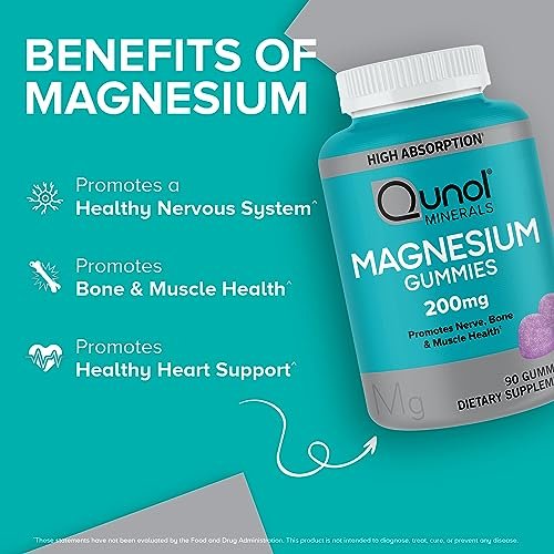 Qunol Magnesium Gummies für Erwachsene – 200 mg elementares Magnesium (aus 1.750 mg Magnesiumcitrat) – Hochabsorbierendes Magnesiumpräparat – Unterstützt Nerven-, Knochen- und Muskelfunktion – Vegetarisch – 90 Stück