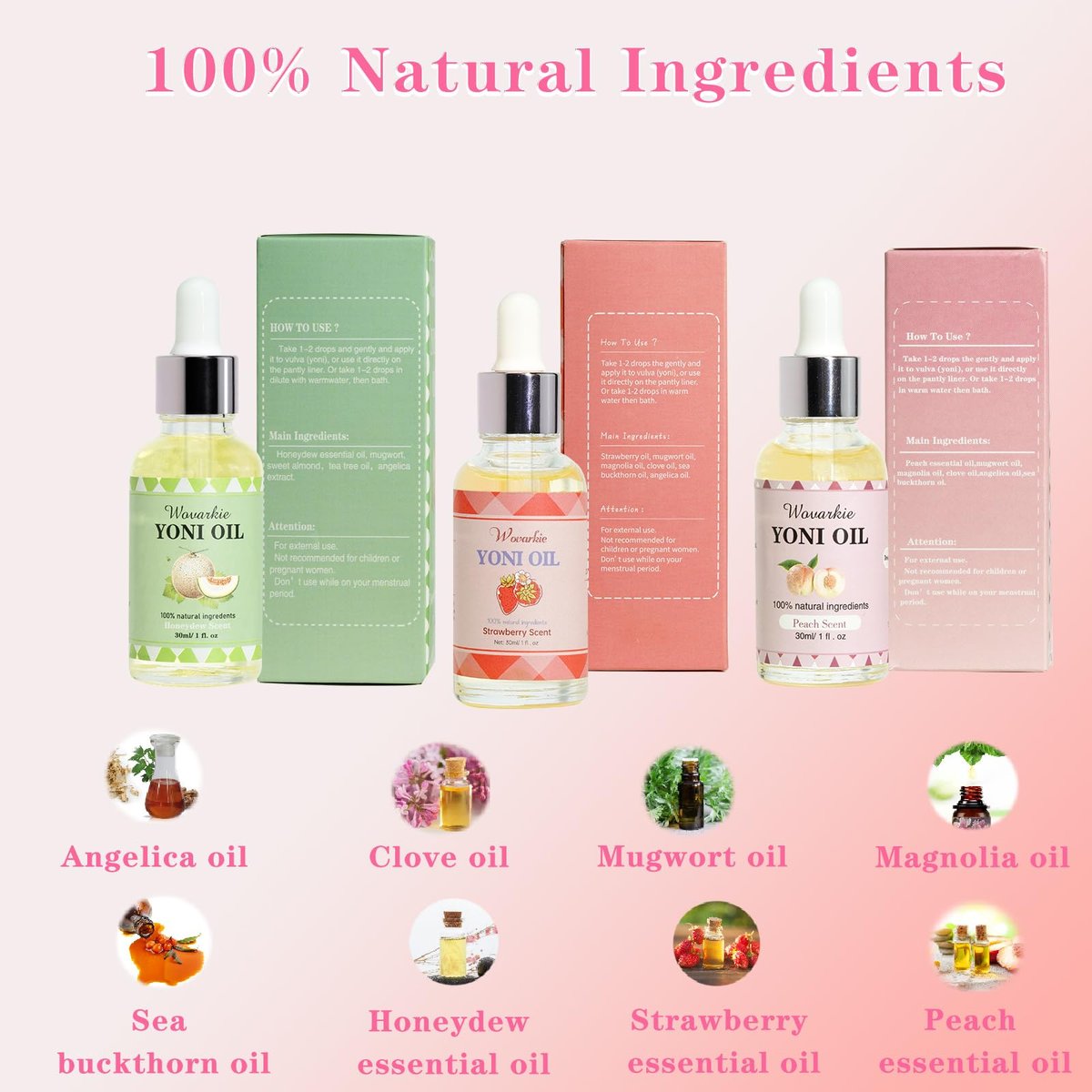 Yoni Oil Set für Frauen (3er-Pack) – 100 % natürliches feminines Öl-Deodorant, pH-ausgeglichen, mit reinen ätherischen Ölen (3x30 ml)