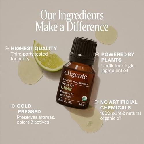 Cliganic Bio Limettenöl für Haare, Haut, Aromatherapie - 100% rein natürlich, unverdünnt, Non-GMO verifiziert