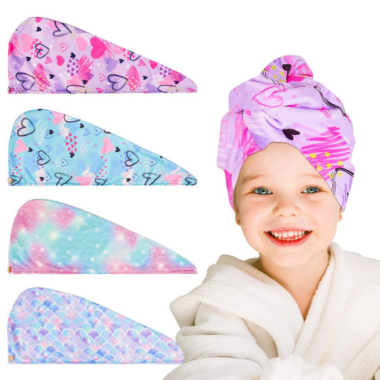 RETON 4er-Pack Microfaser Haartrocknungstuch, Haartuch-Wickel für Kinder, Mädchen und Frauen, super saugfähige Haarturbane für nasses Haar, schnelltrocknender Haarwickel mit Knöpfen für lockiges, langes, dickes Haar