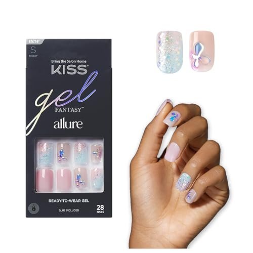 KISS Gel Fantasy Allure Press-On-Nägel – 3D-Design, wasserfest, 28-teilig, inklusive Kleber & Mini-Feile