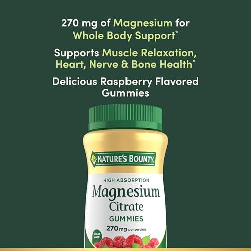 Nature's Bounty Magnesiumcitrat Gummis für Erwachsene – 270 mg pro Portion, vegan, ohne Gentechnik, Himbeer-Geschmack, 90 Stück – Unterstützt Knochen-, Nerven-, Muskel- und Herzgesundheit