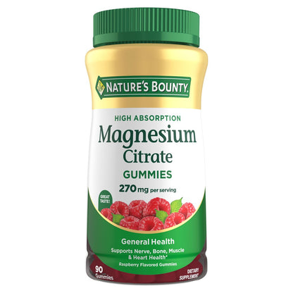 Nature's Bounty Magnesiumcitrat Gummis für Erwachsene – 270 mg pro Portion, vegan, ohne Gentechnik, Himbeer-Geschmack, 90 Stück – Unterstützt Knochen-, Nerven-, Muskel- und Herzgesundheit