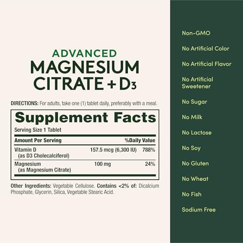 Nature’s Bounty Advanced Vitamin D3 mit Magnesiumcitrat Immunformel – Unterstützt Immun- und Knochengesundheit, 90 Tabletten