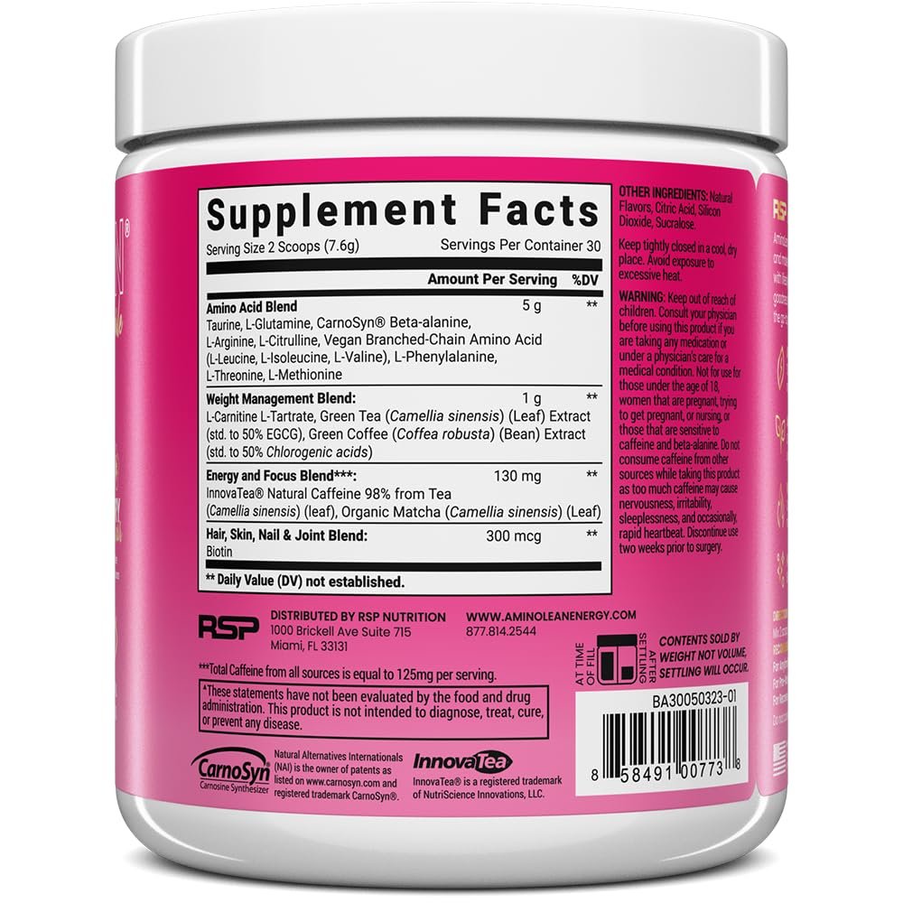 RSP NUTRITION AminoLean Pre Workout – Saubere Energie ohne Zittern, Kribbeln oder Crash – Vegan & mit Biotin für Haare, Haut, Nägel – Berry Elixir, 30 Portionen