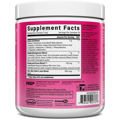 RSP NUTRITION AminoLean Pre Workout – Saubere Energie ohne Zittern, Kribbeln oder Crash – Vegan & mit Biotin für Haare, Haut, Nägel – Berry Elixir, 30 Portionen