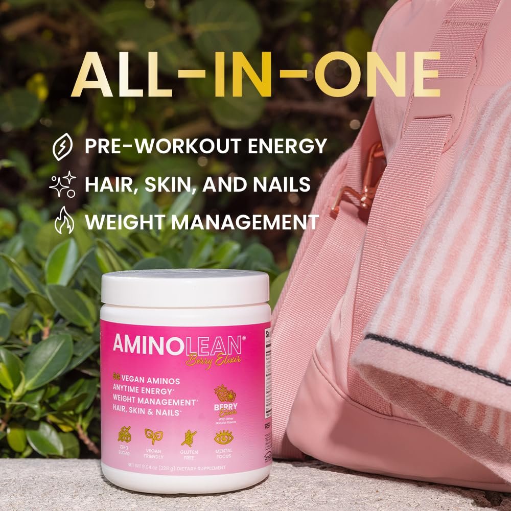 RSP NUTRITION AminoLean Pre Workout – Saubere Energie ohne Zittern, Kribbeln oder Crash – Vegan & mit Biotin für Haare, Haut, Nägel – Berry Elixir, 30 Portionen