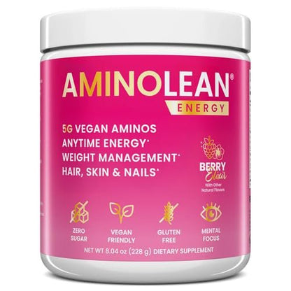 RSP NUTRITION AminoLean Pre Workout – Saubere Energie ohne Zittern, Kribbeln oder Crash – Vegan & mit Biotin für Haare, Haut, Nägel – Berry Elixir, 30 Portionen