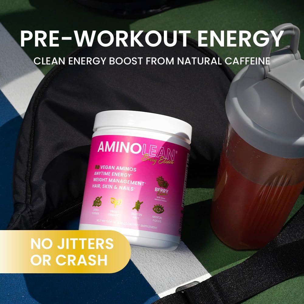 RSP NUTRITION AminoLean Pre Workout – Saubere Energie ohne Zittern, Kribbeln oder Crash – Vegan & mit Biotin für Haare, Haut, Nägel – Berry Elixir, 30 Portionen
