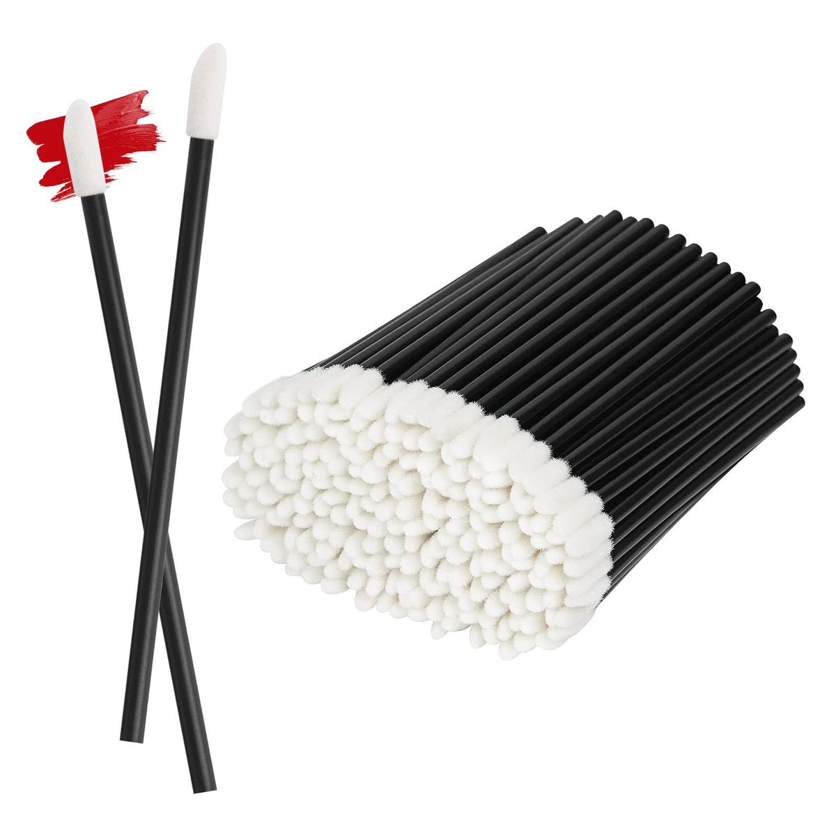 ChefBee 200 Stück Lippenapplikatoren Einweg, fusselfreie Lippenbürste Lippenstift-Applikatorstäbchen, Beauty-Werkzeug-Set Schwarz