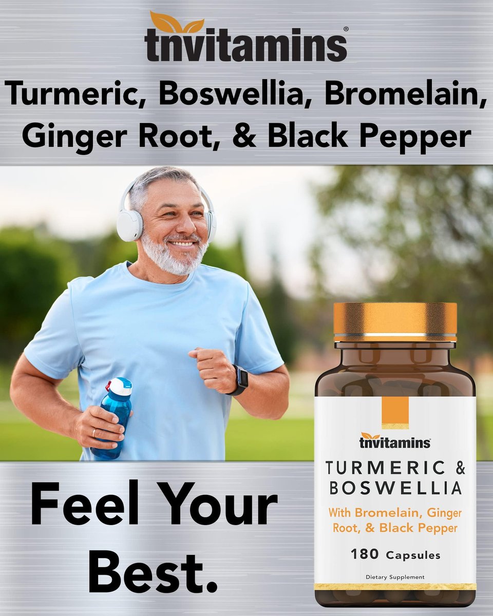 tnvitamins Curcuma & Boswellia Komplex (180 Kapseln) mit Ingwerwurzel, Bromelain & Schwarzem Pfeffer Extrakt | Gelenk-Formel: Leistungsstarke Gelenkunterstützung* | Hergestellt in den USA