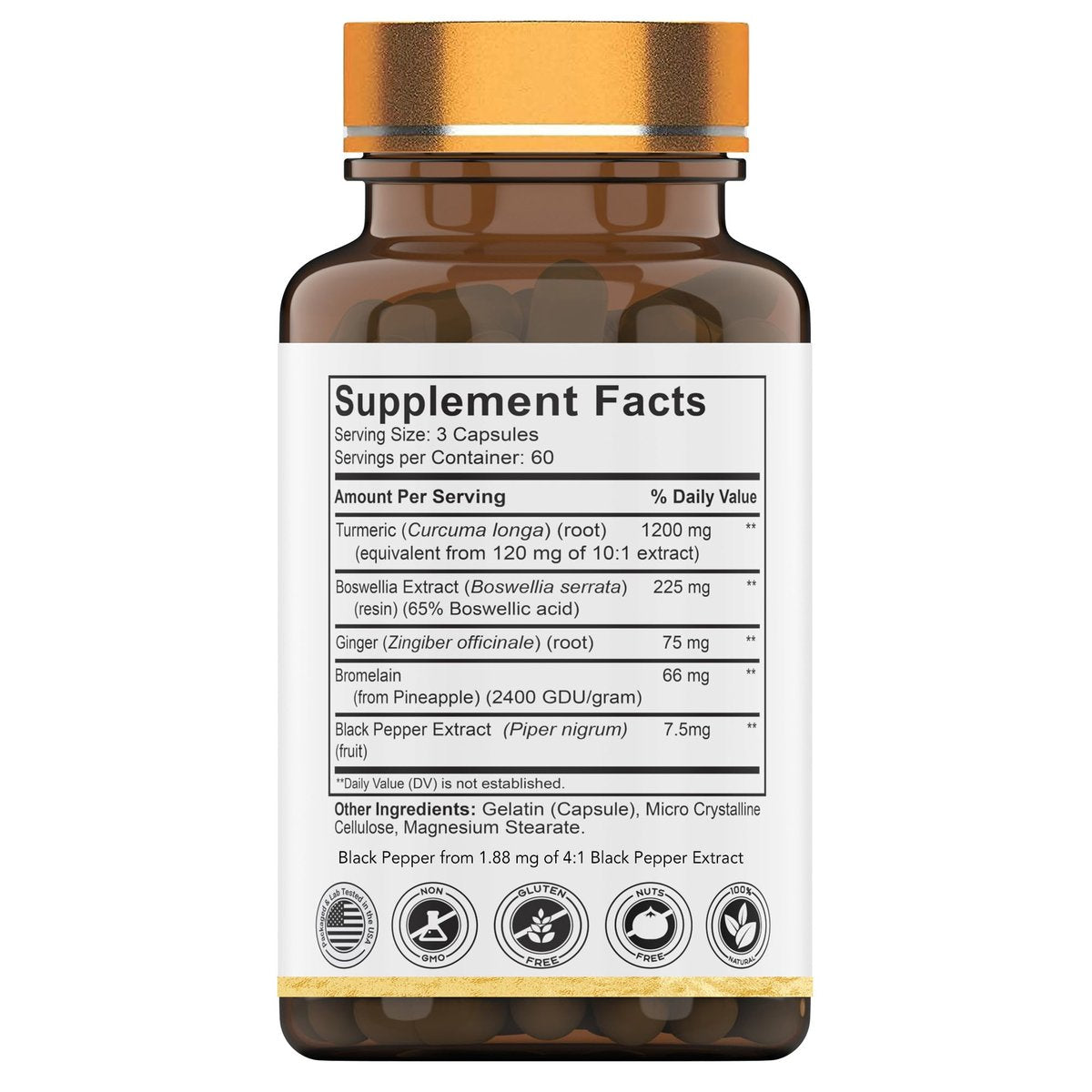 tnvitamins Curcuma & Boswellia Komplex (180 Kapseln) mit Ingwerwurzel, Bromelain & Schwarzem Pfeffer Extrakt | Gelenk-Formel: Leistungsstarke Gelenkunterstützung* | Hergestellt in den USA