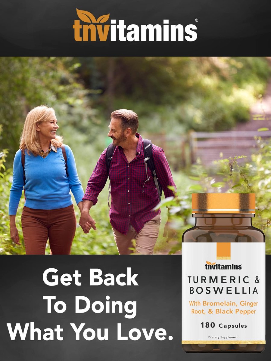 tnvitamins Curcuma & Boswellia Komplex (180 Kapseln) mit Ingwerwurzel, Bromelain & Schwarzem Pfeffer Extrakt | Gelenk-Formel: Leistungsstarke Gelenkunterstützung* | Hergestellt in den USA