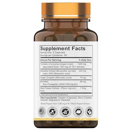 tnvitamins Curcuma & Boswellia Komplex (180 Kapseln) mit Ingwerwurzel, Bromelain & Schwarzem Pfeffer Extrakt | Gelenk-Formel: Leistungsstarke Gelenkunterstützung* | Hergestellt in den USA