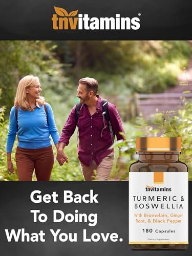 tnvitamins Curcuma & Boswellia Komplex (180 Kapseln) mit Ingwerwurzel, Bromelain & Schwarzem Pfeffer Extrakt | Gelenk-Formel: Leistungsstarke Gelenkunterstützung* | Hergestellt in den USA