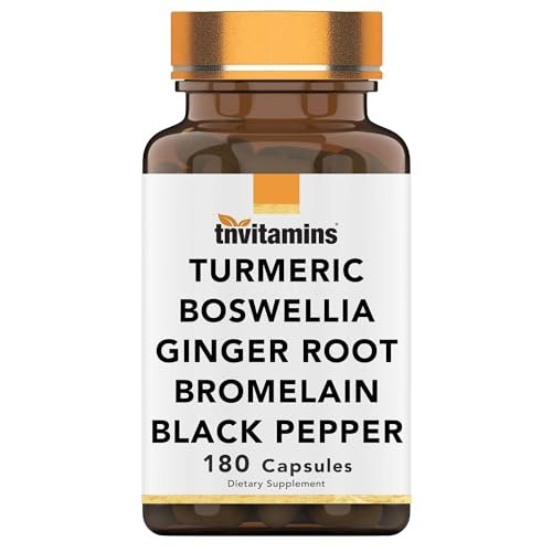 tnvitamins Curcuma & Boswellia Komplex (180 Kapseln) mit Ingwerwurzel, Bromelain & Schwarzem Pfeffer Extrakt | Gelenk-Formel: Leistungsstarke Gelenkunterstützung* | Hergestellt in den USA