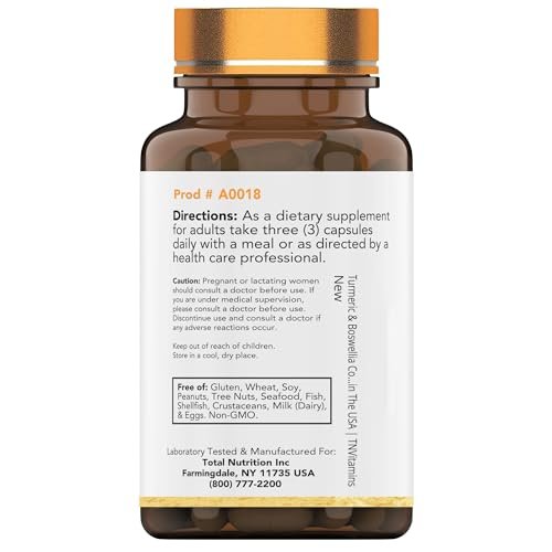 tnvitamins Curcuma & Boswellia Komplex (180 Kapseln) mit Ingwerwurzel, Bromelain & Schwarzem Pfeffer Extrakt | Gelenk-Formel: Leistungsstarke Gelenkunterstützung* | Hergestellt in den USA