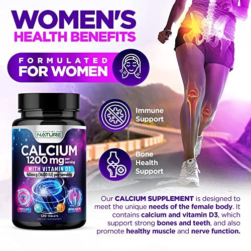 Calcium 1200mg mit Vitamin D3 für beste Aufnahme - Fortschrittliche Knochenunterstützung, 1200 mg Calciumcarbonat & 1600 IE Vitamin D3, langsame Freisetzung für Immununterstützung, leicht zu schlucken, 120 Tabletten