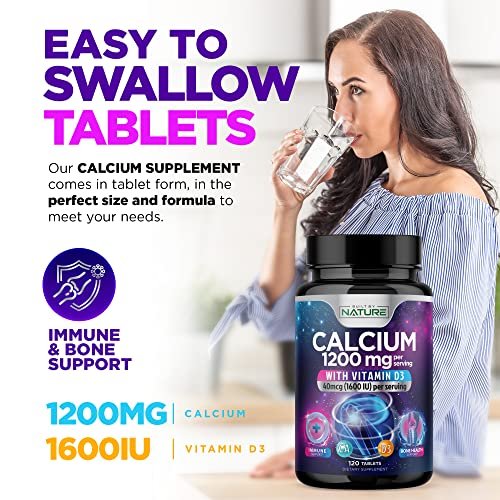 Calcium 1200mg mit Vitamin D3 für beste Aufnahme - Fortschrittliche Knochenunterstützung, 1200 mg Calciumcarbonat & 1600 IE Vitamin D3, langsame Freisetzung für Immununterstützung, leicht zu schlucken, 120 Tabletten