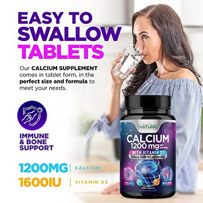 Calcium 1200mg mit Vitamin D3 für beste Aufnahme - Fortschrittliche Knochenunterstützung, 1200 mg Calciumcarbonat & 1600 IE Vitamin D3, langsame Freisetzung für Immununterstützung, leicht zu schlucken, 120 Tabletten