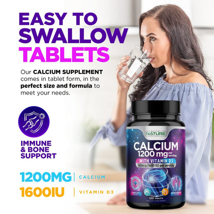 Calcium 1200mg mit Vitamin D3 für beste Aufnahme - Fortschrittliche Knochenunterstützung, 1200 mg Calciumcarbonat & 1600 IE Vitamin D3, langsame Freisetzung für Immununterstützung, leicht zu schlucken, 120 Tabletten