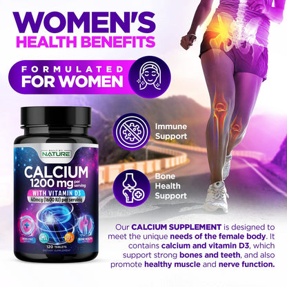 Calcium 1200mg mit Vitamin D3 für beste Aufnahme - Fortschrittliche Knochenunterstützung, 1200 mg Calciumcarbonat & 1600 IE Vitamin D3, langsame Freisetzung für Immununterstützung, leicht zu schlucken, 120 Tabletten