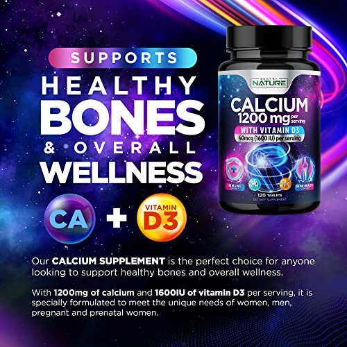 Calcium 1200mg mit Vitamin D3 für beste Aufnahme - Fortschrittliche Knochenunterstützung, 1200 mg Calciumcarbonat & 1600 IE Vitamin D3, langsame Freisetzung für Immununterstützung, leicht zu schlucken, 120 Tabletten