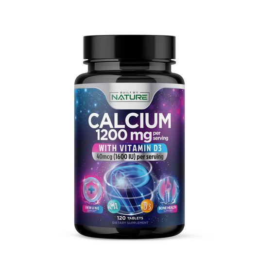 Calcium 1200mg mit Vitamin D3 für beste Aufnahme - Fortschrittliche Knochenunterstützung, 1200 mg Calciumcarbonat & 1600 IE Vitamin D3, langsame Freisetzung für Immununterstützung, leicht zu schlucken, 120 Tabletten