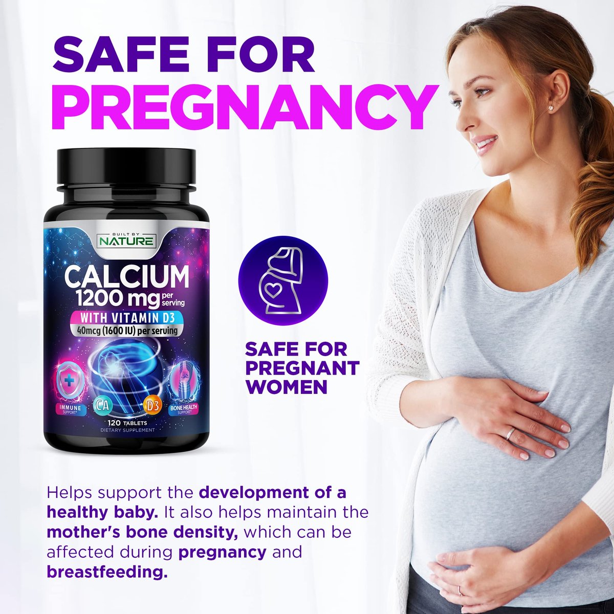Calcium 1200mg mit Vitamin D3 für beste Aufnahme - Fortschrittliche Knochenunterstützung, 1200 mg Calciumcarbonat & 1600 IE Vitamin D3, langsame Freisetzung für Immununterstützung, leicht zu schlucken, 120 Tabletten