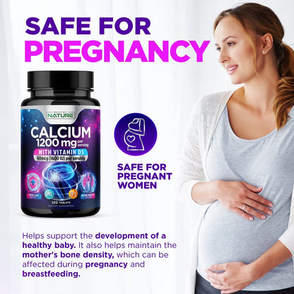 Calcium 1200mg mit Vitamin D3 für beste Aufnahme - Fortschrittliche Knochenunterstützung, 1200 mg Calciumcarbonat & 1600 IE Vitamin D3, langsame Freisetzung für Immununterstützung, leicht zu schlucken, 120 Tabletten