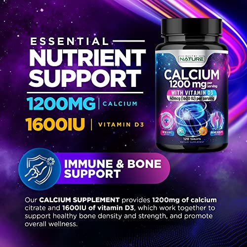 Calcium 1200mg mit Vitamin D3 für beste Aufnahme - Fortschrittliche Knochenunterstützung, 1200 mg Calciumcarbonat & 1600 IE Vitamin D3, langsame Freisetzung für Immununterstützung, leicht zu schlucken, 120 Tabletten