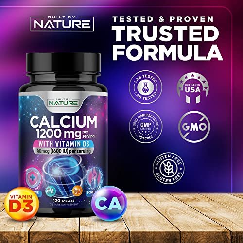 Calcium 1200mg mit Vitamin D3 für beste Aufnahme - Fortschrittliche Knochenunterstützung, 1200 mg Calciumcarbonat & 1600 IE Vitamin D3, langsame Freisetzung für Immununterstützung, leicht zu schlucken, 120 Tabletten