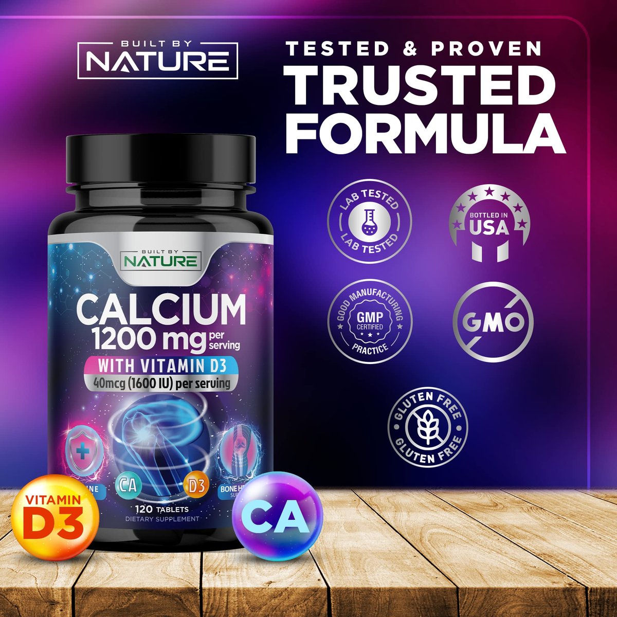 Calcium 1200mg mit Vitamin D3 für beste Aufnahme - Fortschrittliche Knochenunterstützung, 1200 mg Calciumcarbonat & 1600 IE Vitamin D3, langsame Freisetzung für Immununterstützung, leicht zu schlucken, 120 Tabletten
