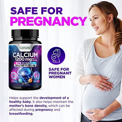Calcium 1200mg mit Vitamin D3 für beste Aufnahme - Fortschrittliche Knochenunterstützung, 1200 mg Calciumcarbonat & 1600 IE Vitamin D3, langsame Freisetzung für Immununterstützung, leicht zu schlucken, 120 Tabletten
