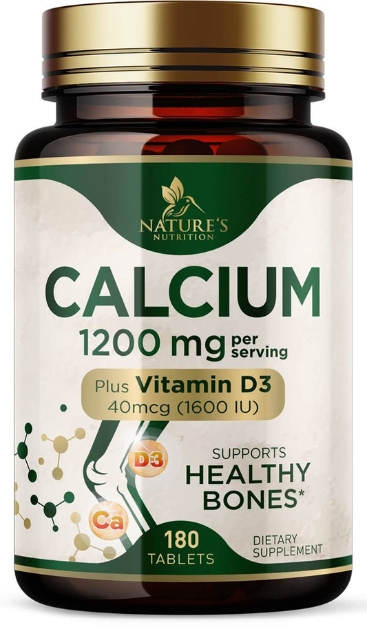 Calcium 1200 mg mit Vitamin D3 - Knochengesundheit & Knochenstärke - Natürliche Calcium Tabletten für Frauen & Männer - 180 Tabletten - Hergestellt in den USA
