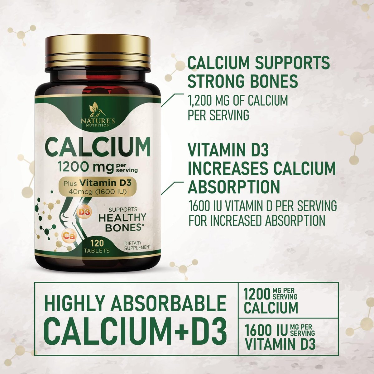 Calcium 1200 mg mit Vitamin D3 – Pro Portion – Knochengesundheit & Knochenstärke – Nahrungsergänzung für Frauen & Männer – Natürliche Calcium Tabletten – Hergestellt in den USA – 120 Tabletten