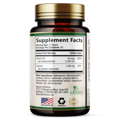 Calcium 1200 mg mit Vitamin D3 – Pro Portion – Knochengesundheit & Knochenstärke – Nahrungsergänzung für Frauen & Männer – Natürliche Calcium Tabletten – Hergestellt in den USA – 120 Tabletten