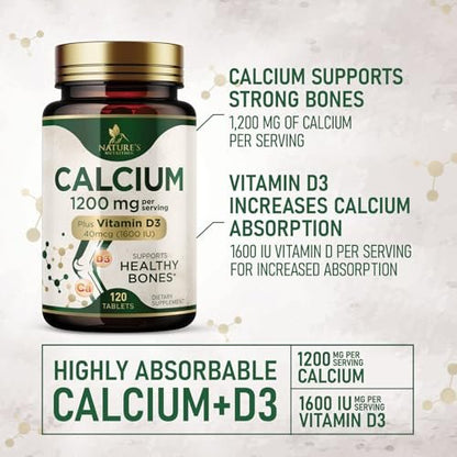Calcium 1200 mg mit Vitamin D3 – Pro Portion – Knochengesundheit & Knochenstärke – Nahrungsergänzung für Frauen & Männer – Natürliche Calcium Tabletten – Hergestellt in den USA – 120 Tabletten