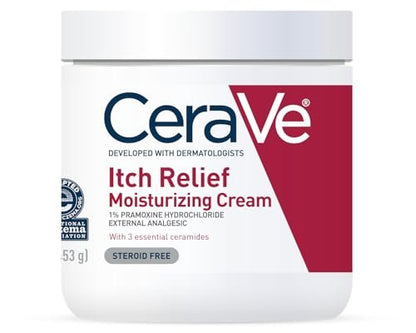 CeraVe Feuchtigkeitscreme mit Juckreizlinderung, Anti-Juckreiz Creme mit Pramoxin-Hydrochlorid, Lindert juckende Haut bei leichten Hautreizungen, Sonnenbrandlinderung, Insektenstiche, Duftstofffrei, 16 Unzen