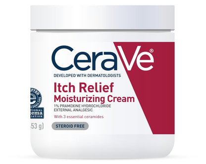 CeraVe Feuchtigkeitscreme mit Juckreizlinderung, Anti-Juckreiz Creme mit Pramoxin-Hydrochlorid, Lindert juckende Haut bei leichten Hautreizungen, Sonnenbrandlinderung, Insektenstiche, Duftstofffrei, 16 Unzen