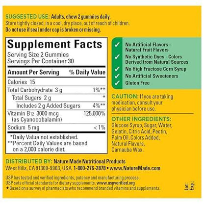 Nature Made Extra Stark Vitamin B12 Gummis 3000 mcg pro Portion – B12 Vitamine zur Unterstützung des Energiestoffwechsels, 60 Gummis, 30-Tage-Vorrat
