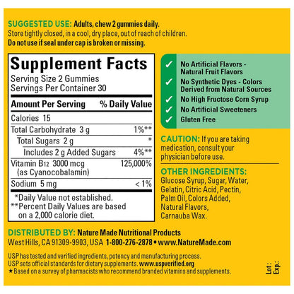 Nature Made Extra Stark Vitamin B12 Gummis 3000 mcg pro Portion – B12 Vitamine zur Unterstützung des Energiestoffwechsels, 60 Gummis, 30-Tage-Vorrat