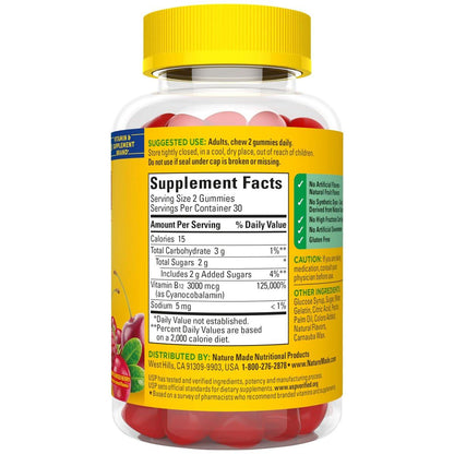 Nature Made Extra Stark Vitamin B12 Gummis 3000 mcg pro Portion – B12 Vitamine zur Unterstützung des Energiestoffwechsels, 60 Gummis, 30-Tage-Vorrat